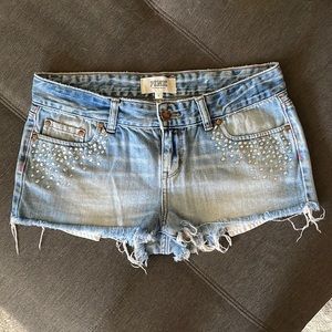 PINK Victoria's Secret Light Blue Distressed Denim Jean Shorts with Studs